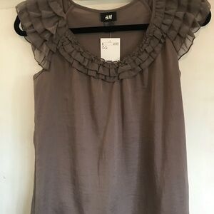 New H&M Women's Ruffled Blouse - Taupe